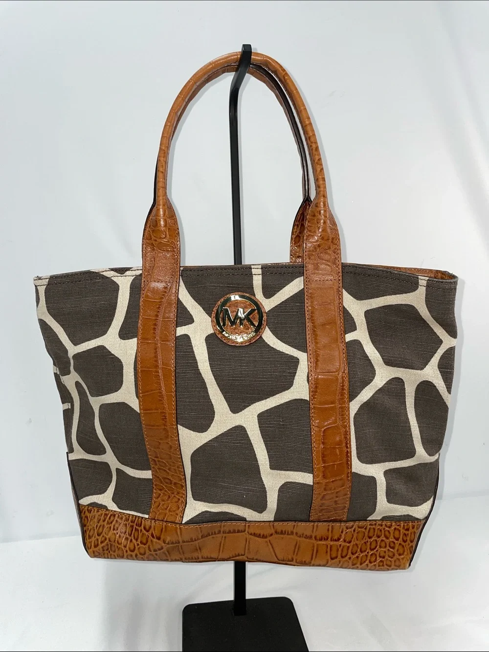 MICHAEL KORS LEATHER AND CANVAS GIRAFFE PRINT TOTE BAG FTL-07-156